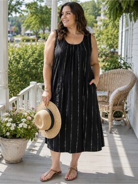 Addition Elle Black White Stripe Sleeveless Pocket Midi Dress Plus Size X